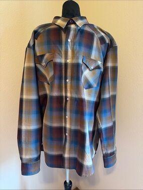 Pendleton Men's Plaid Button-Down Shirt in Blue and Brown Tones